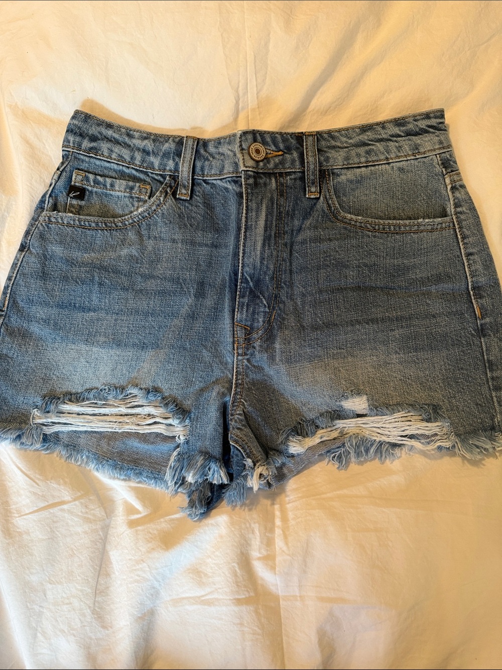 KanCan Light Blue Distressed High-Rise Jean Shorts